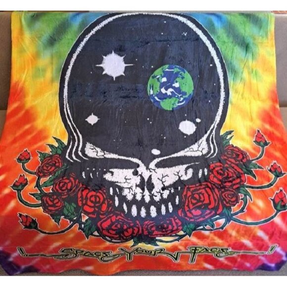 New Grateful Dead Plush Fleece Throw Gift Blanket Space Your Face Rainbow Skull - Picture 2 of 5
